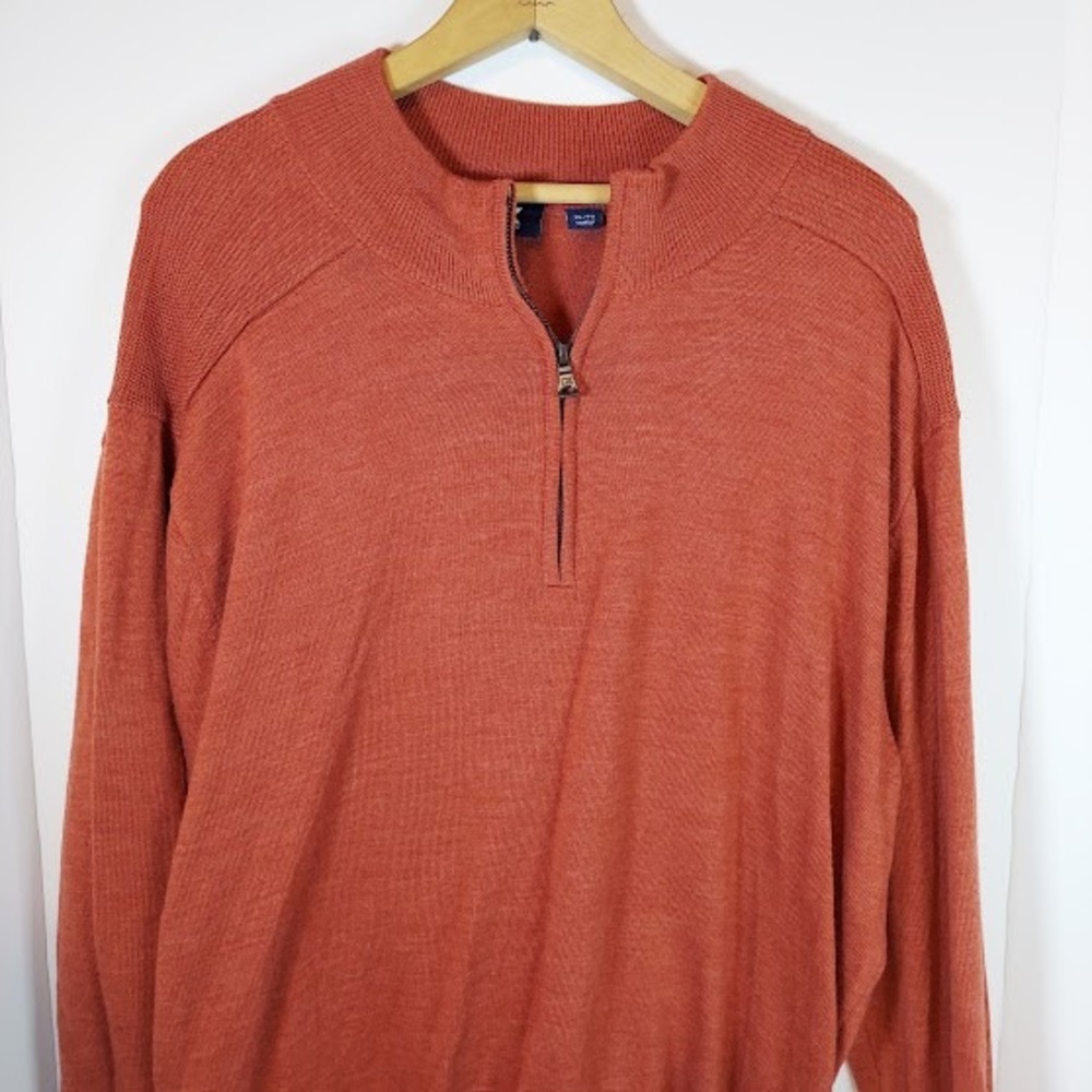 Cutter & Buck Men XL Burnt Orange Merino Wool Blend Quarter Zip Sweater Pullover